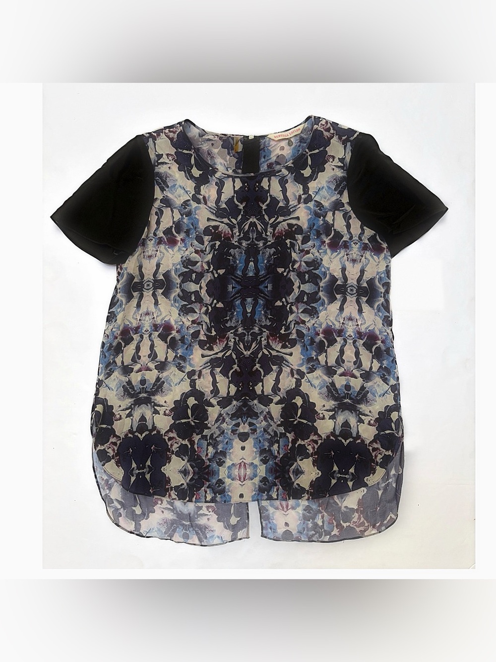 Rebecca Taylor Women’s 100% Silk Floral Top with Black Sleeves | Size: 6